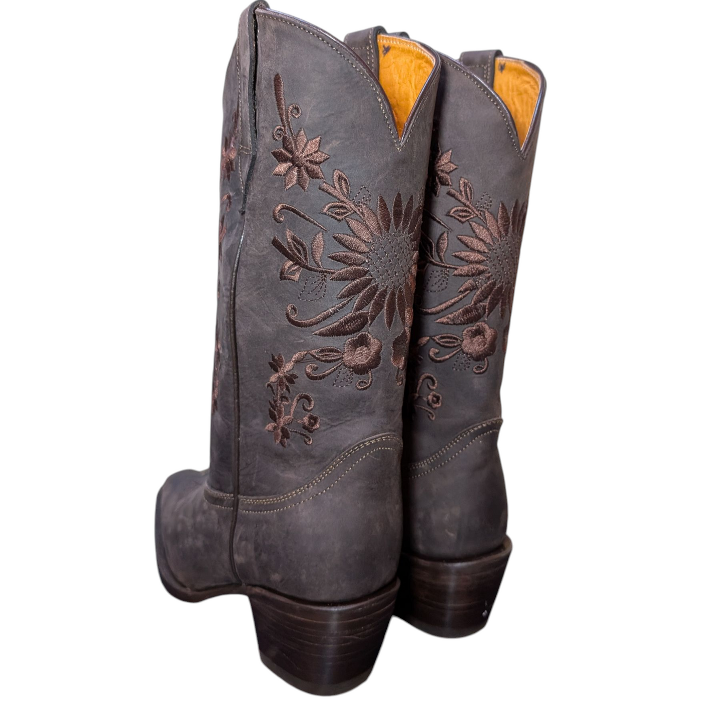 Women's Cowboy Boots (0066) - 14" Wide Calf Brown Leather w/ Snip Toe