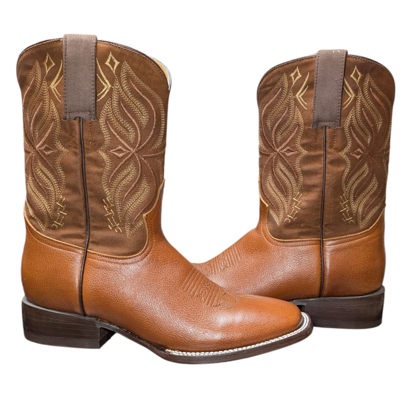 Women's Cowboy Boots (0067) - 11.5" Square Toe Rusty Brown Leather w/ Western Stitching