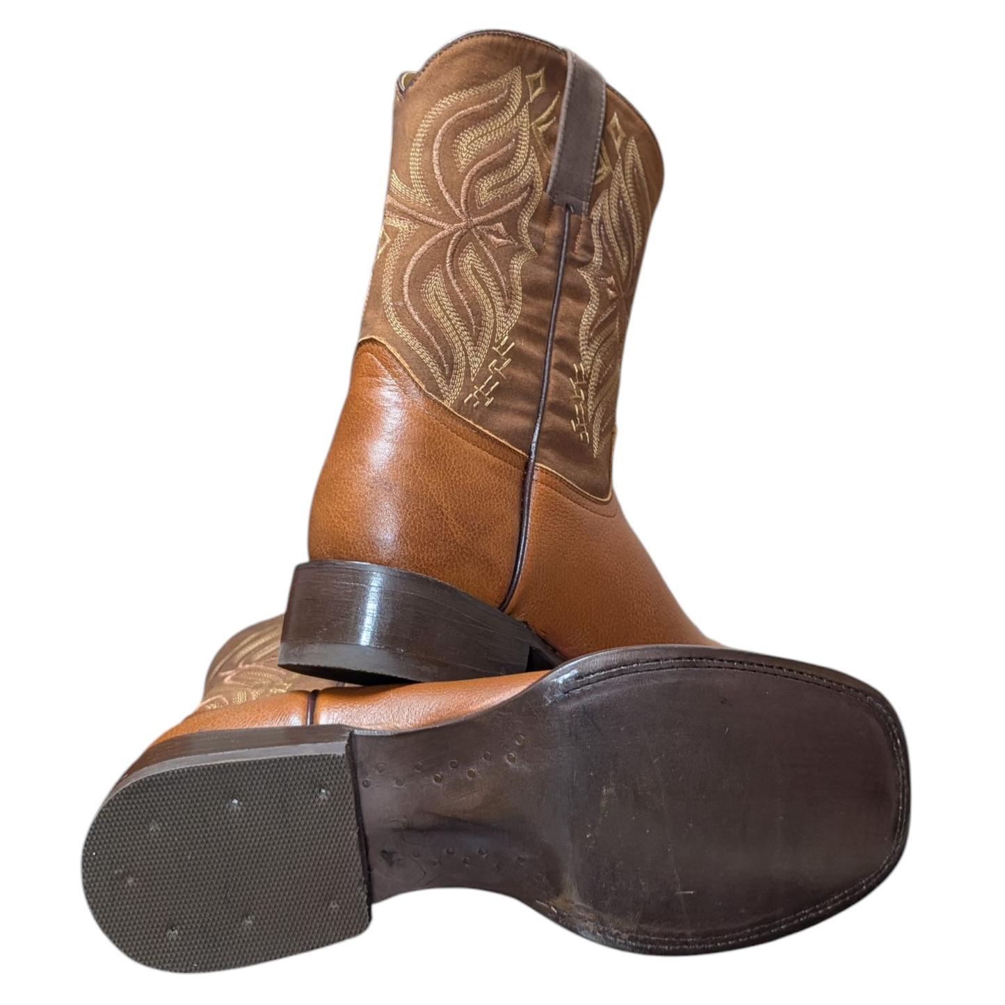 Women's Cowboy Boots (0067) - 11.5" Square Toe Rusty Brown Leather w/ Western Stitching