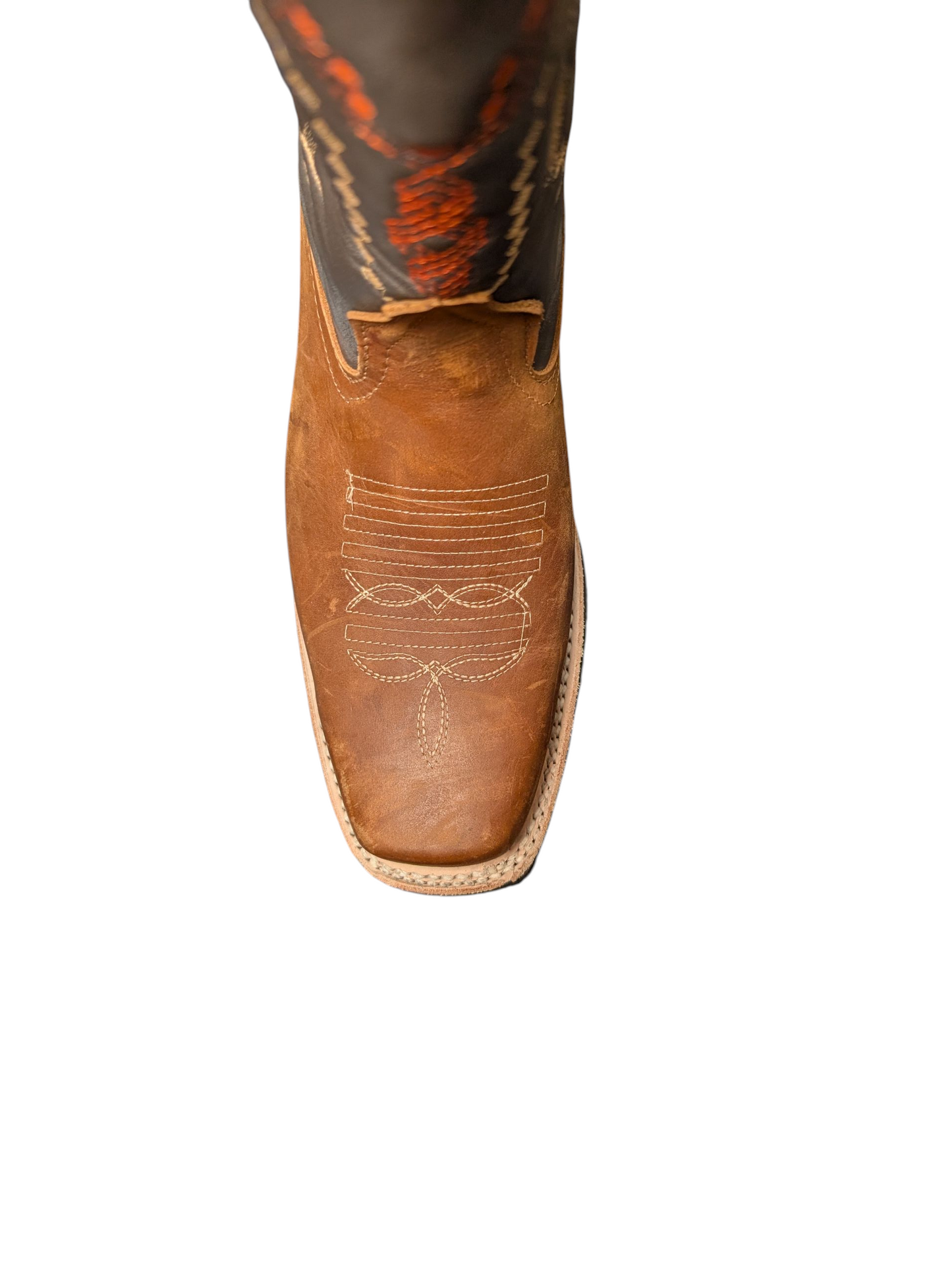 Men's Cowboy Boots (0054) - 12" Rodeo Toe Brown & Dark Grey Leather Western Stitching