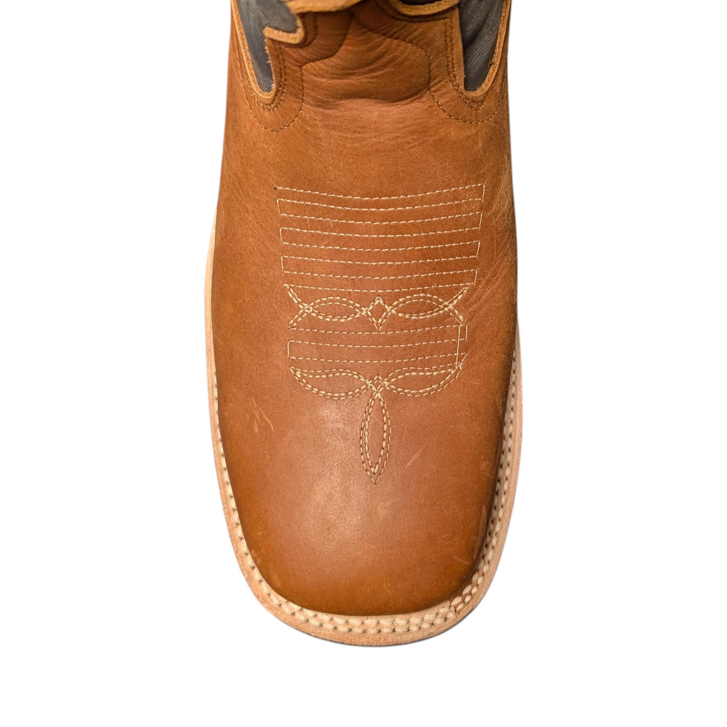 Men's Cowboy Boots (0055) - 12" Square Toe Brown & Dark Grey Leather Western Stitching