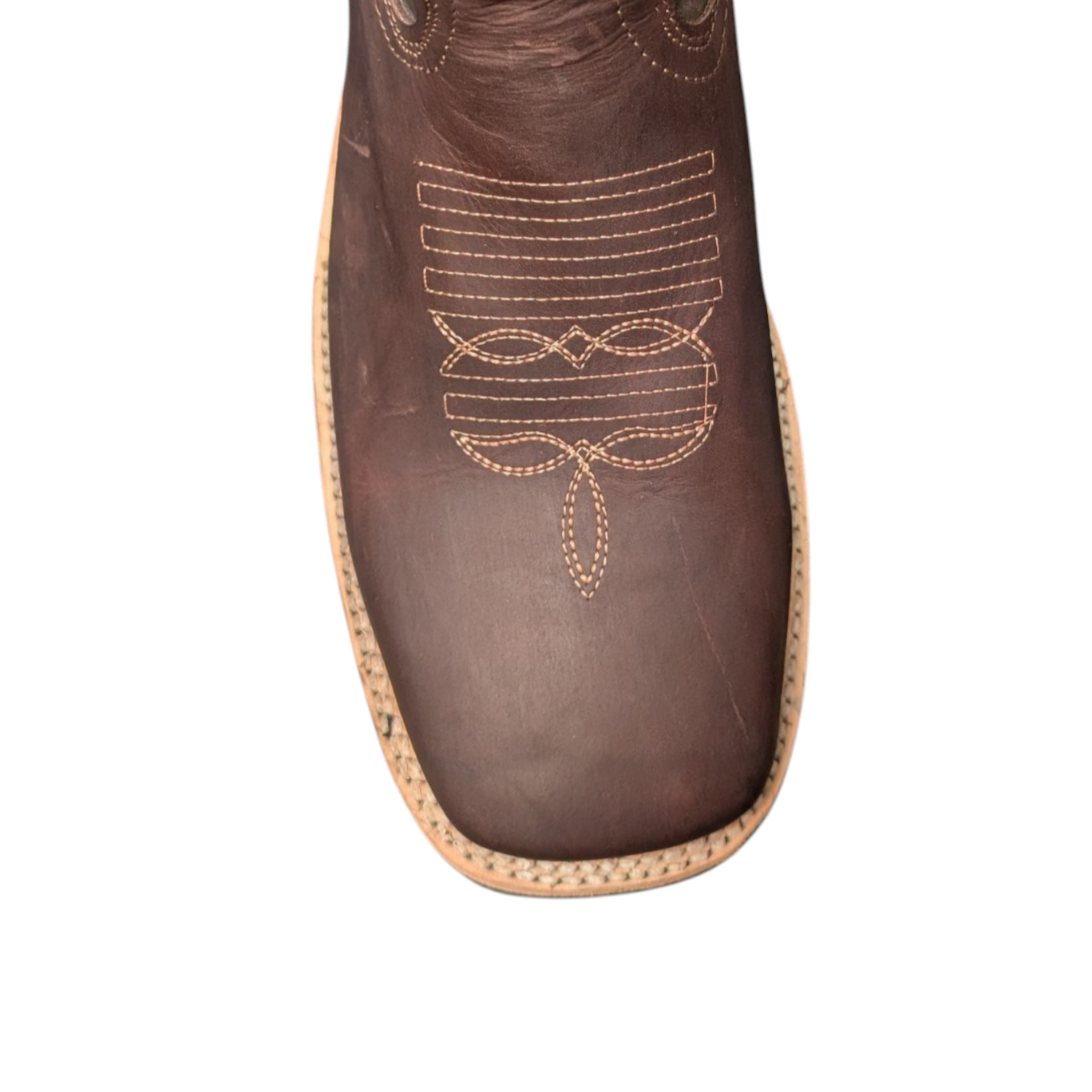 Men's Cowboy Boots (0058) - 12" Square Toe Burgundy Brown & Dark Taupe Leather Western Stitching