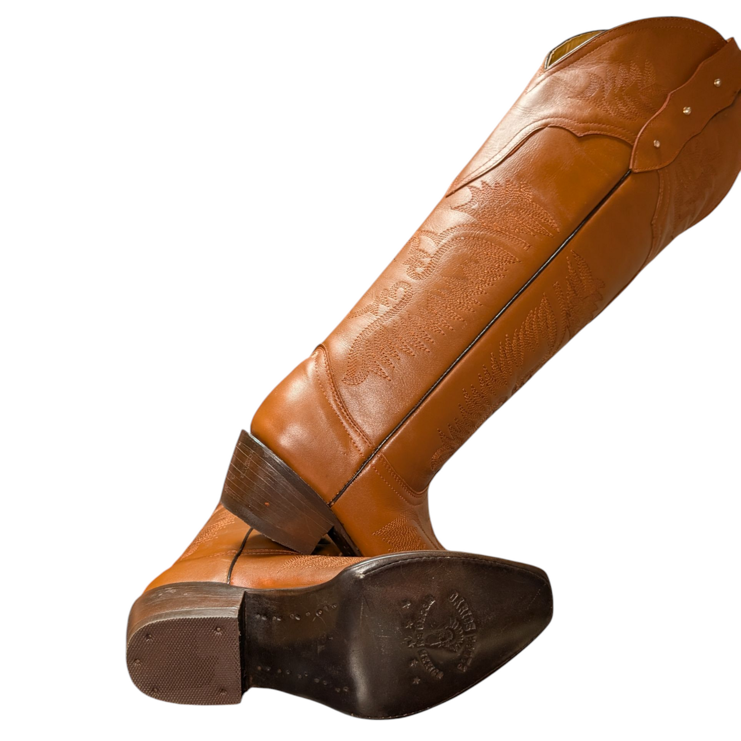 Women's Cowboy Boots (0072) - 21.5" Knee High Tan Brown Leather w/ Round Toe