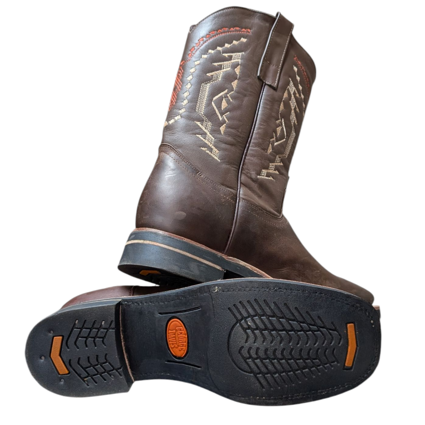 Men's Cowboy Boots (0059) - 12" Square Toe Brown Leather w/ Western Stitching