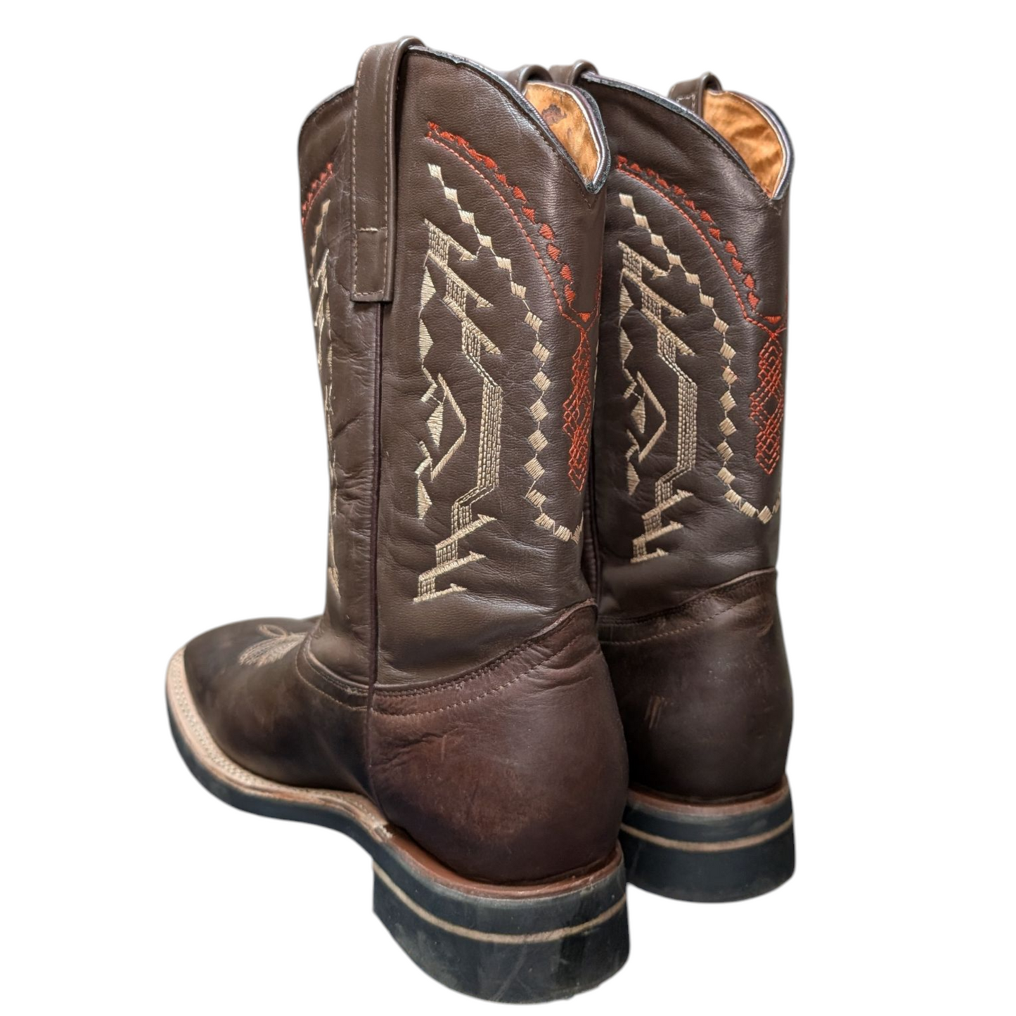 Men's Cowboy Boots (0059) - 12" Square Toe Brown Leather w/ Western Stitching