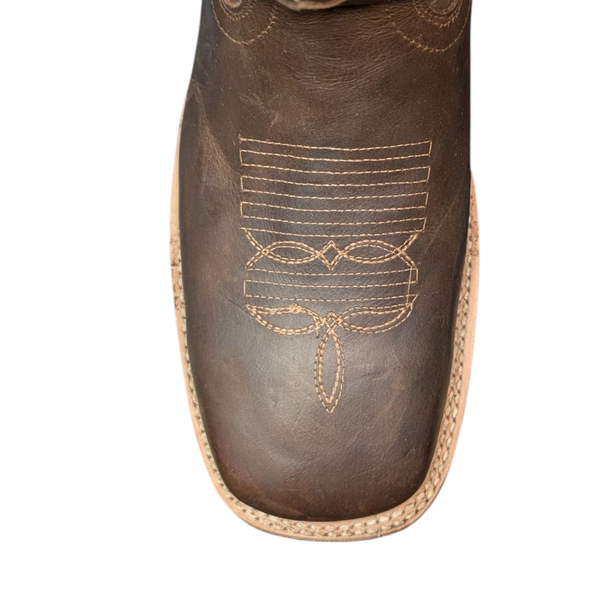Men's Cowboy Boots (0059) - 12" Square Toe Brown Leather w/ Western Stitching