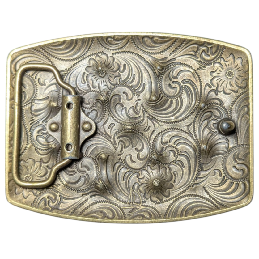 Western Buckle (0026) - Gold w/ Green Rhinestones