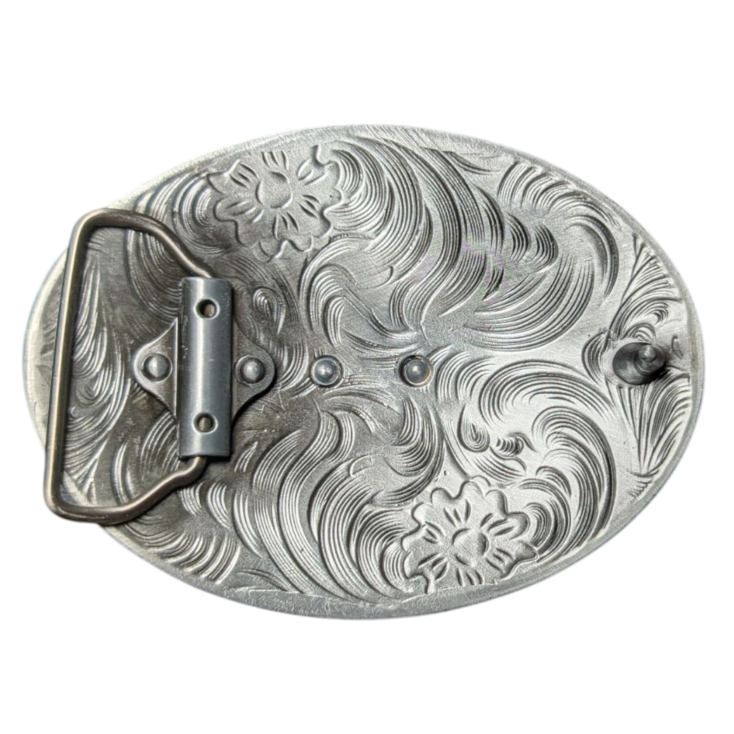 Western Buckle (0024) - Silver Horse Head w/ Blue Stones