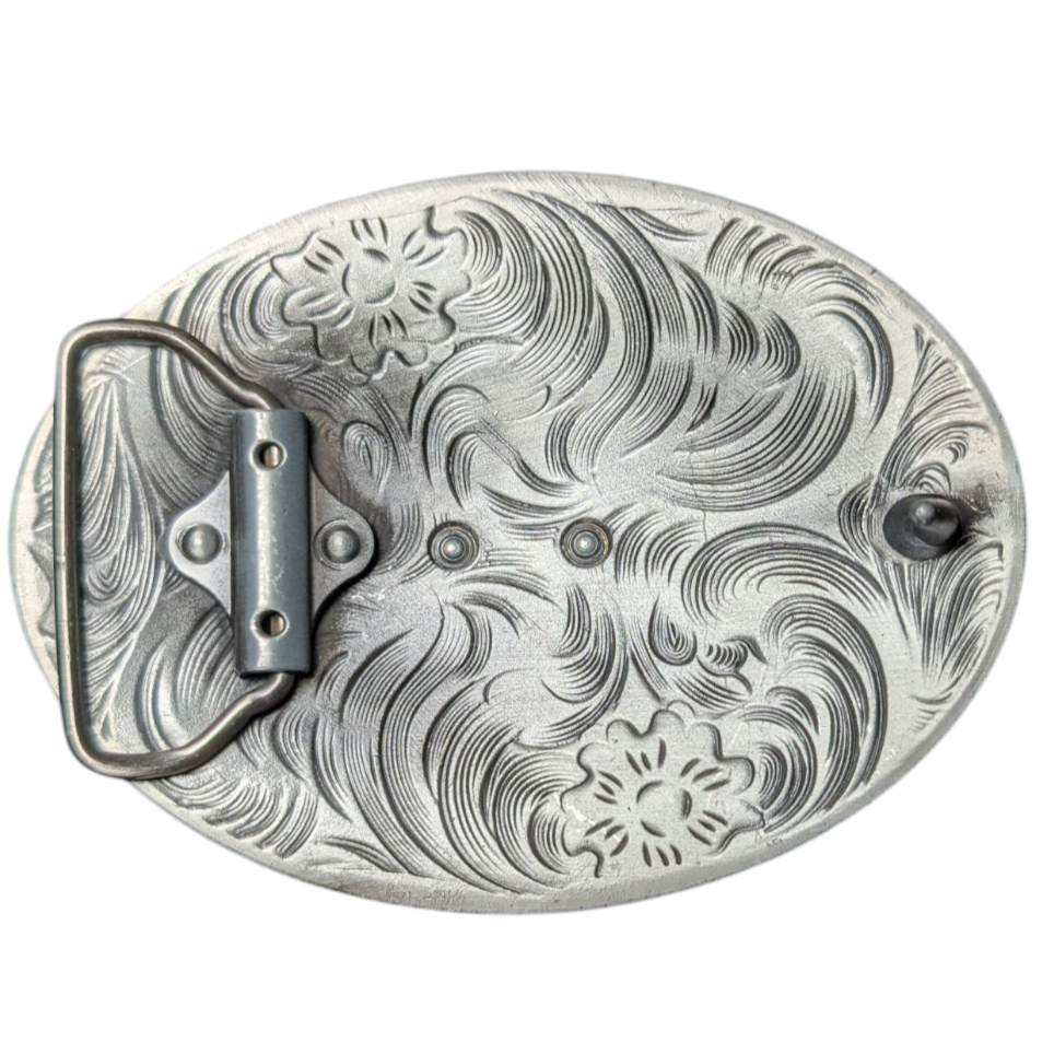 Western Buckle (0025) - Silver Horse & Horse Shoe w/ Blue Stones
