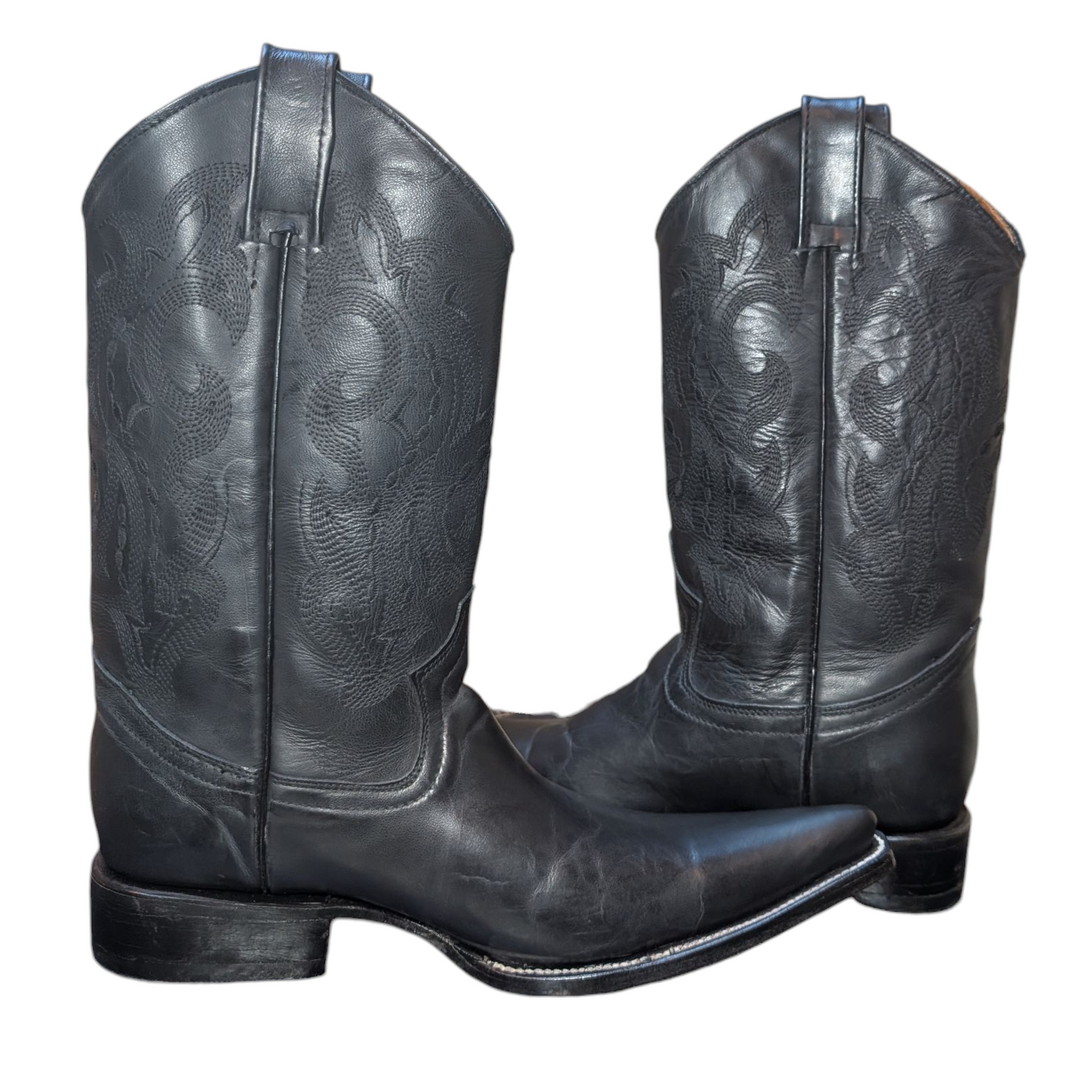 Unisex Cowboy Boots (0060) - Black Leather w/ Pointed Toe