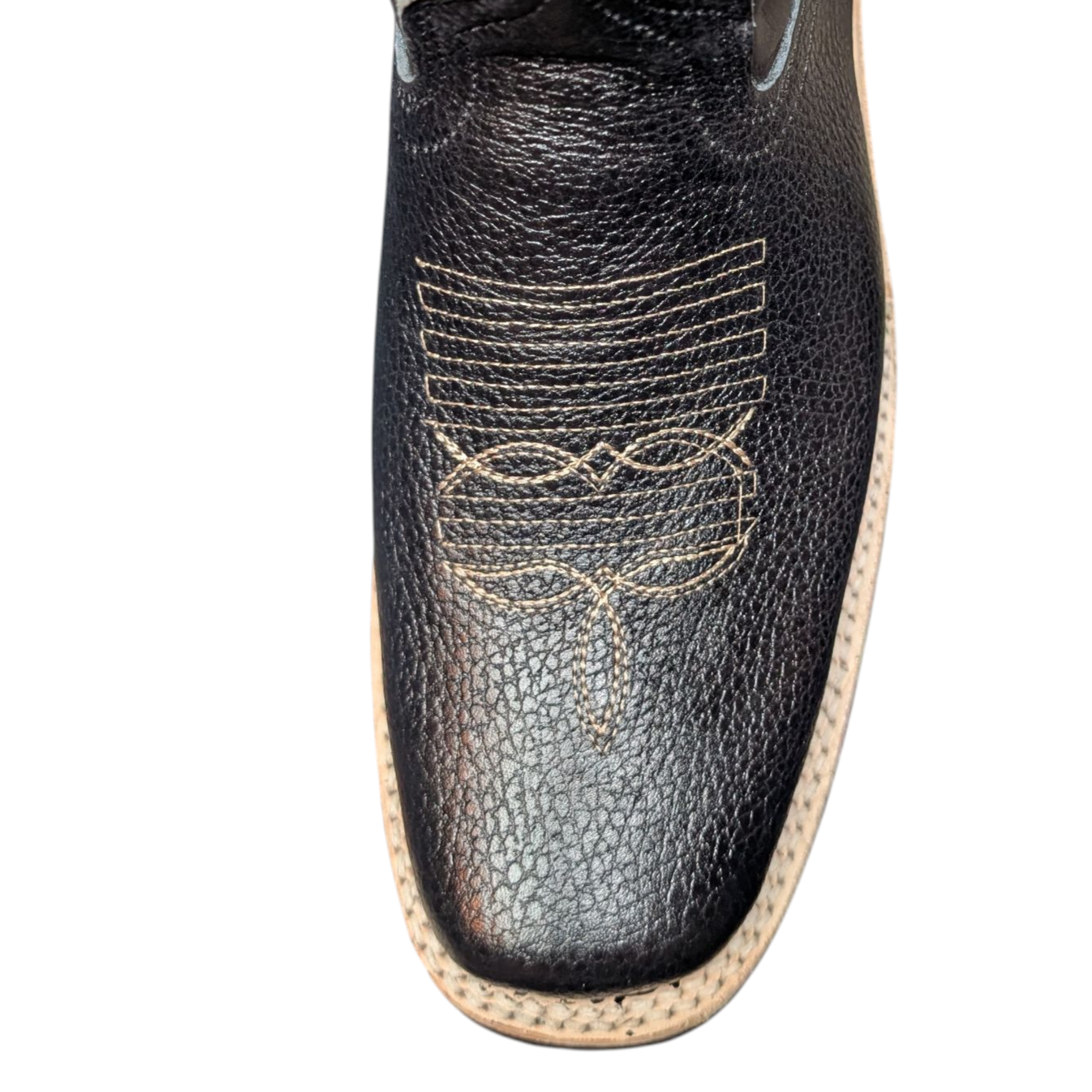 Men's Cowboy Boots (0063) - 12" Square Toe Black Deer-hide Leather Western Stitching