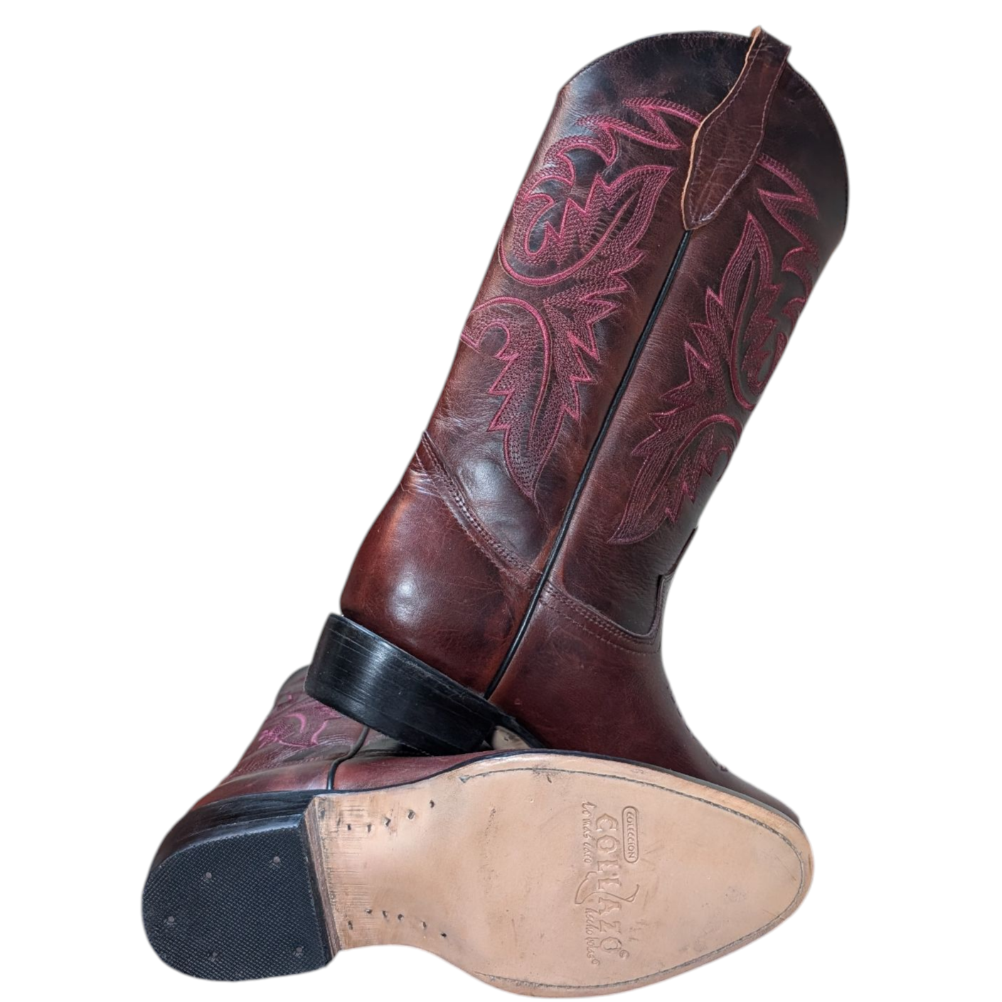 Women's Cowboy Boots (0073) - 14.5" Burgundy Leather w/ Round Toe