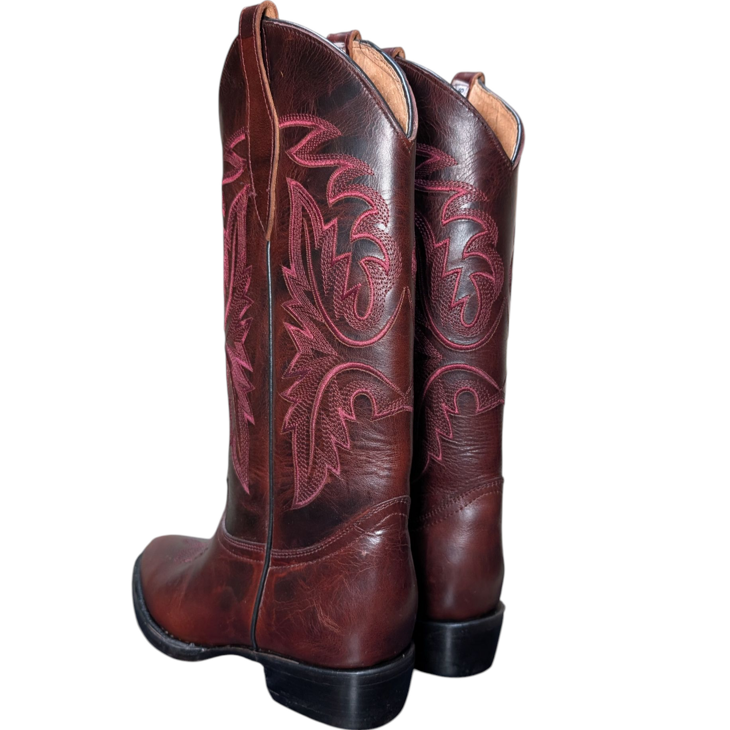 Women's Cowboy Boots (0073) - 14.5" Burgundy Leather w/ Round Toe