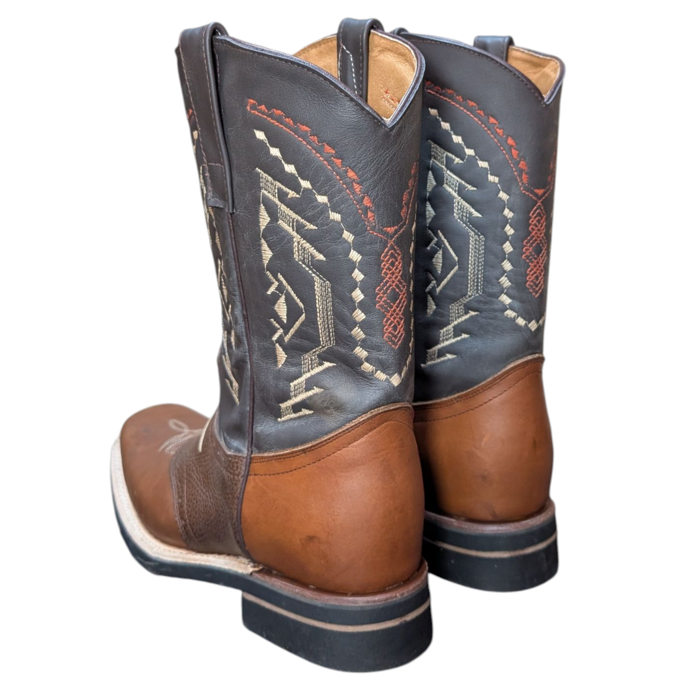Men's Cowboy Boots (0064) - Layered Leather Longhorn Design Square Toe