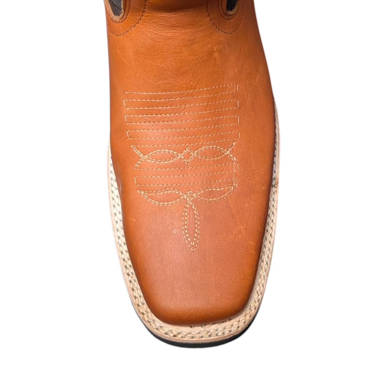 Men's Cowboy Boots (0065) - Black & Burnt Orange Leather w/ Square Toe