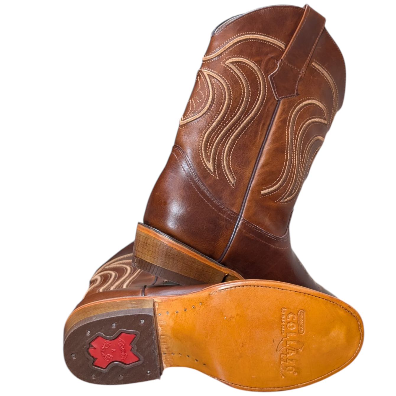 Men's Cowboy Boots (0067) - Brown Leather w/ Western Stitching & Round Toe
