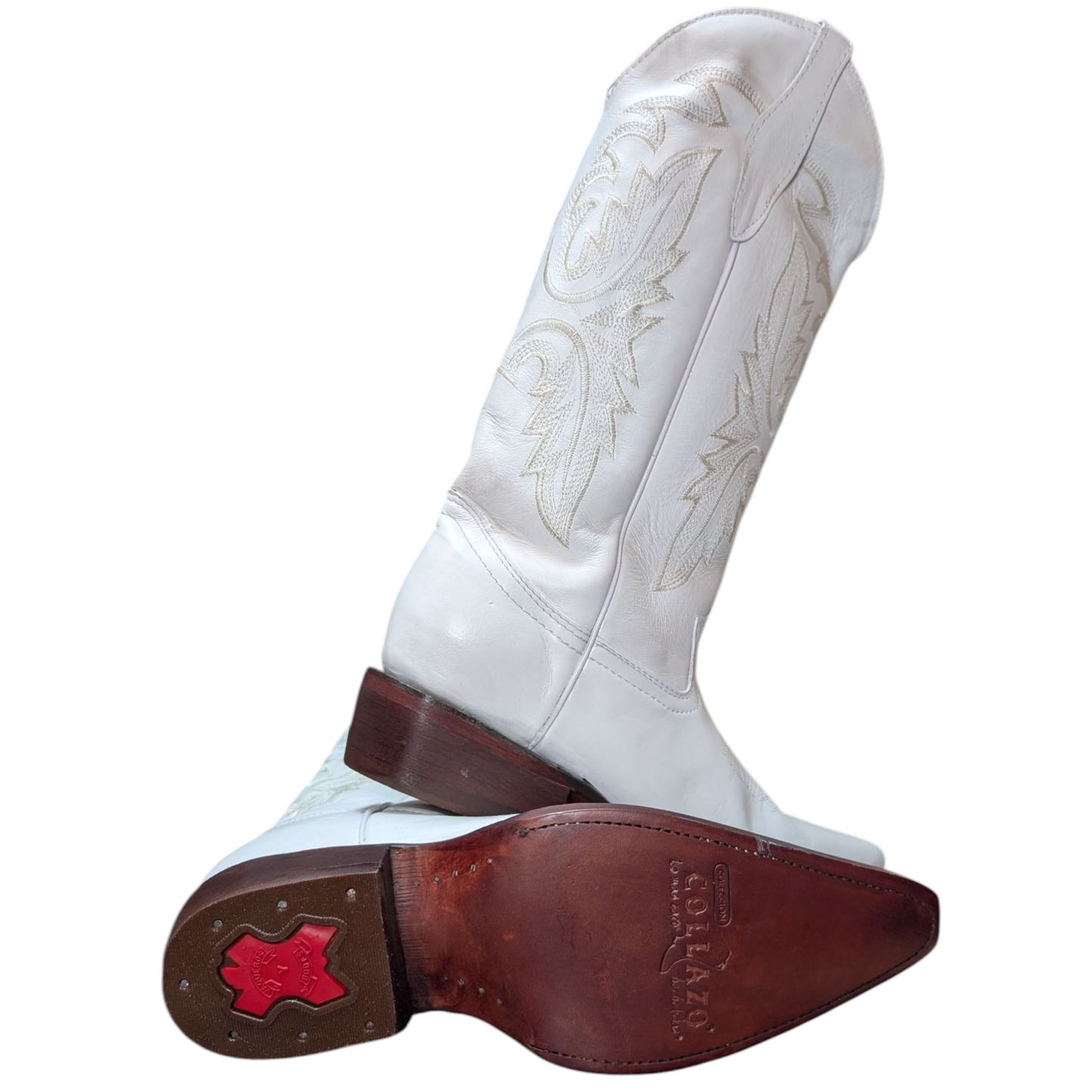 Women's Cowboy Boots (0075) - 14.5" Pointed Toe White Leather