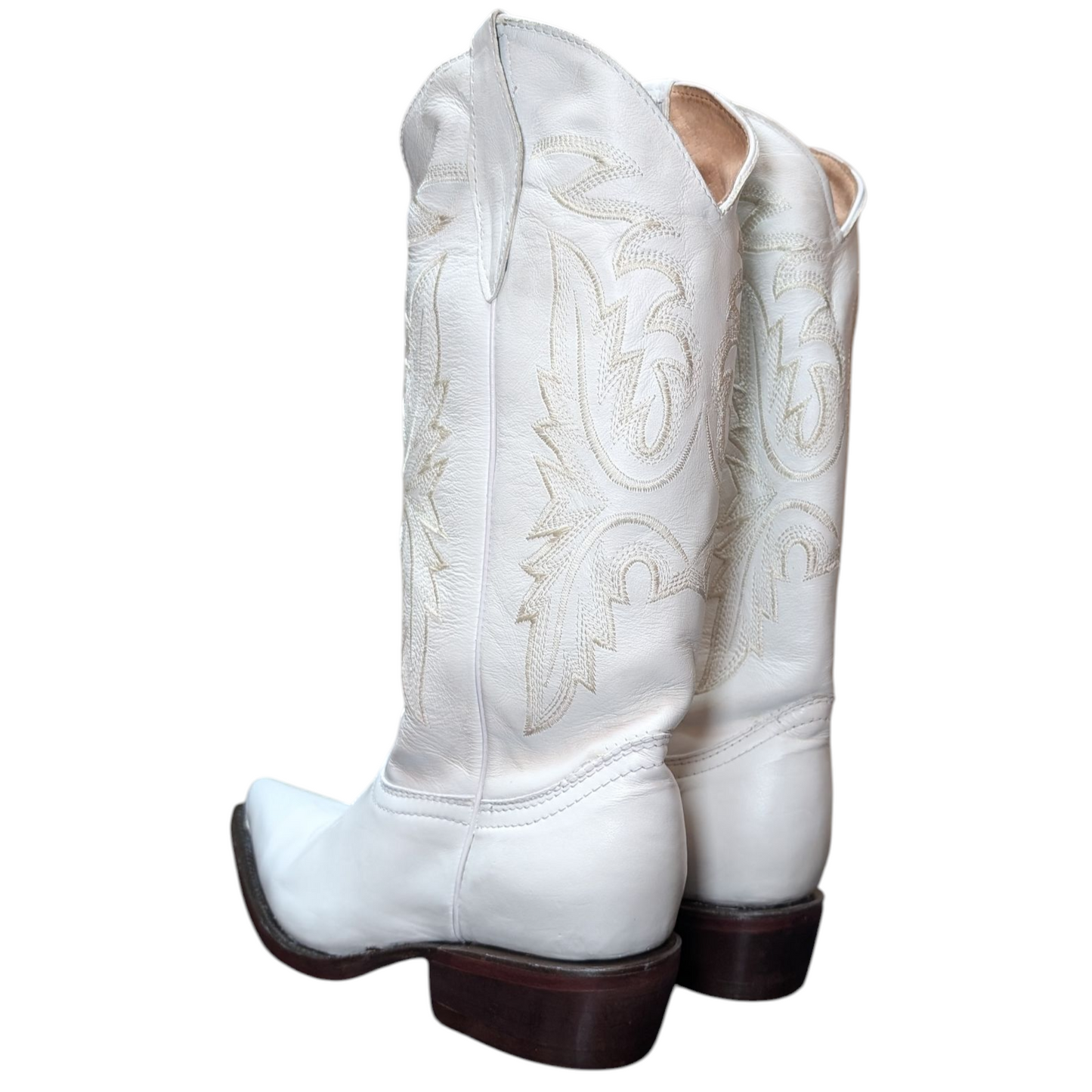 Women's Cowboy Boots (0075) - 14.5" Pointed Toe White Leather