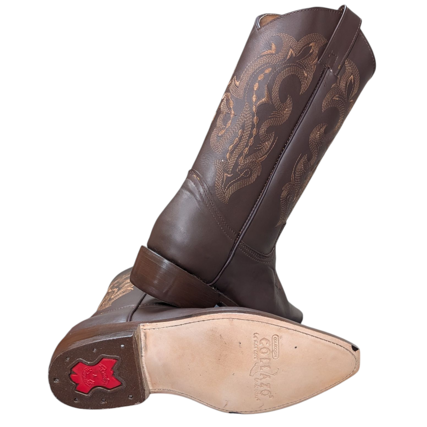 Unisex Cowboy Boots (0076) - 14" Chocolate Brown Leather w/ Pointed Toe