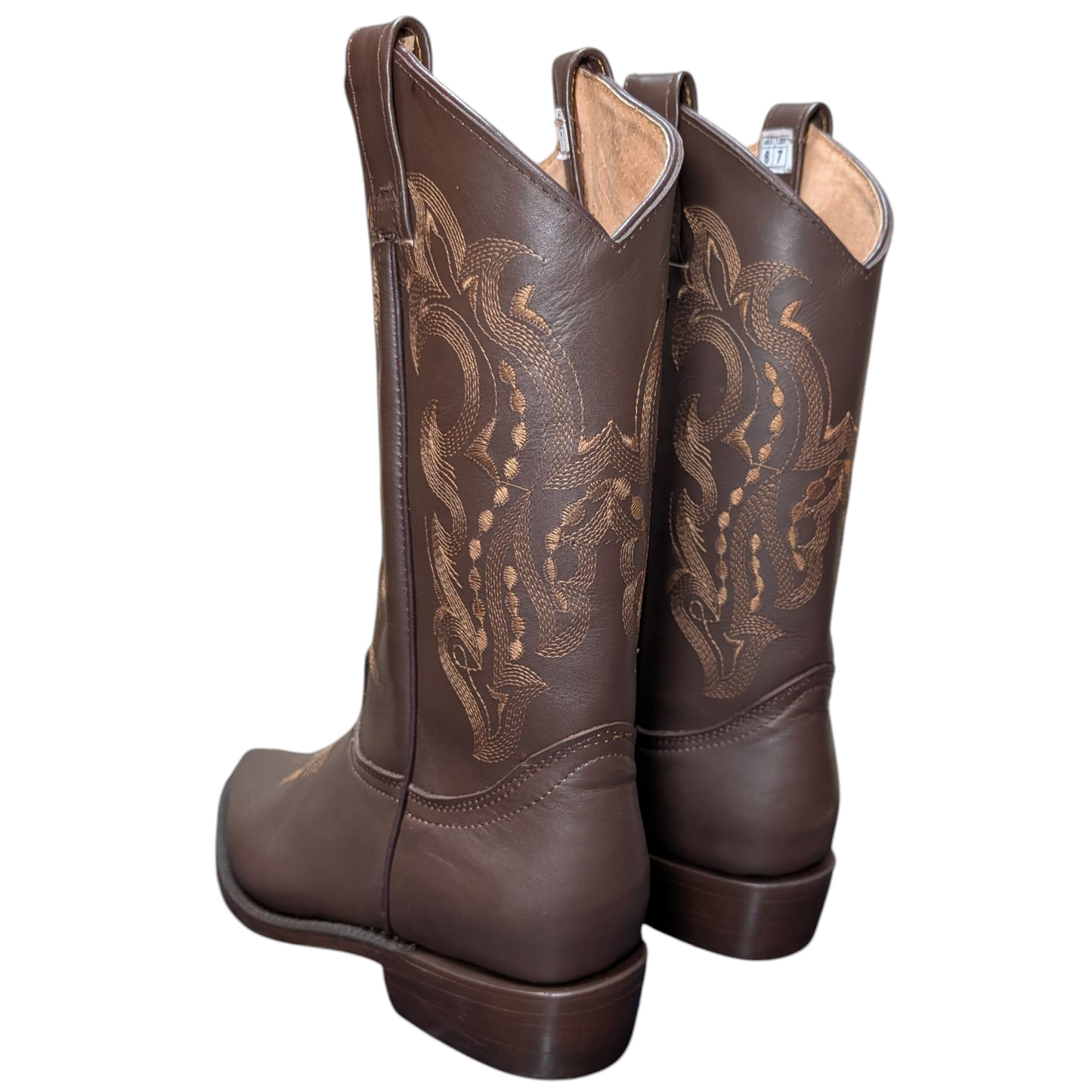 Unisex Cowboy Boots (0076) - 14" Chocolate Brown Leather w/ Pointed Toe