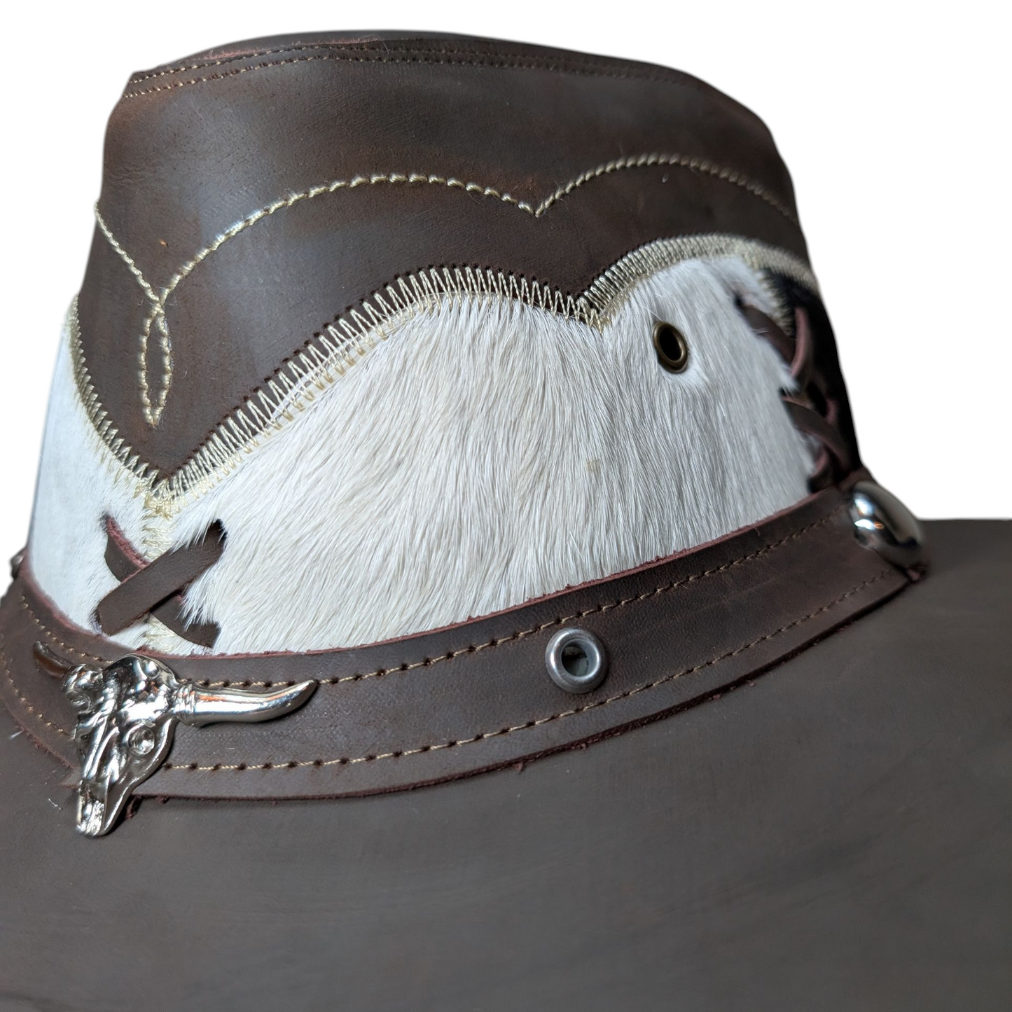 Leather Cowboy Hat w/ Genuine Cowhide - Brown