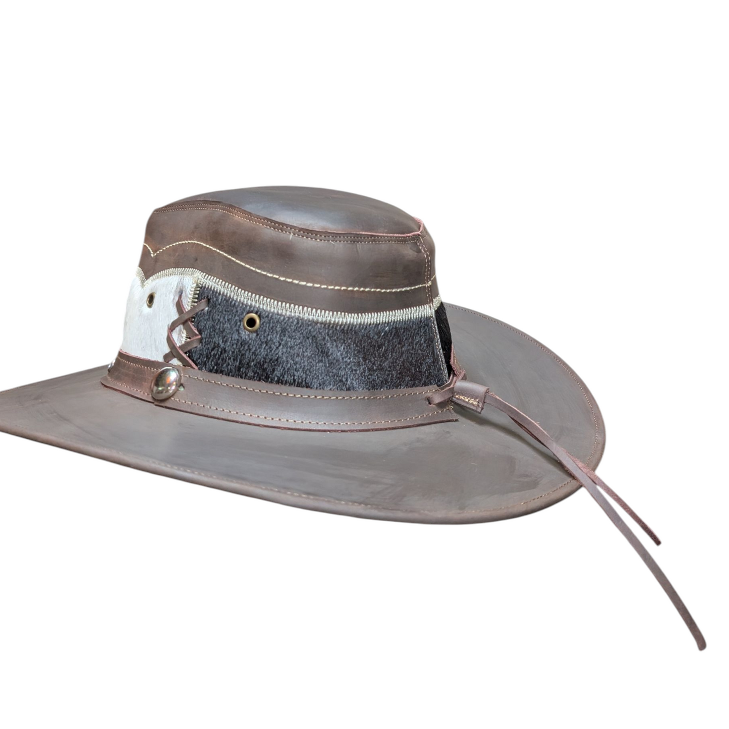 Leather Cowboy Hat w/ Genuine Cowhide - Brown