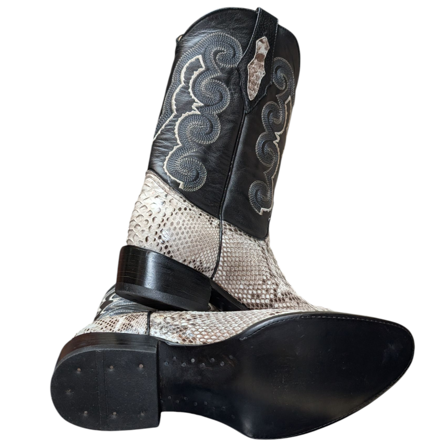 Men's Exotic Leather Cowboy Boots (0068) - 14" Snake Skin Leather w/ Western Stitching & Round Toe