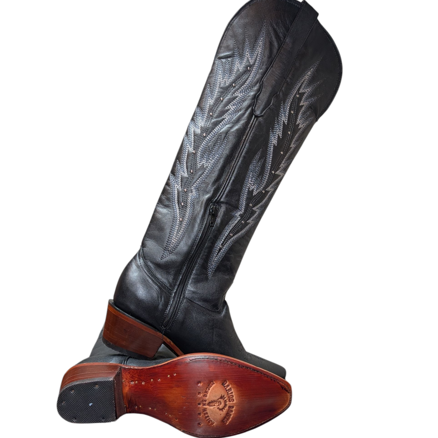 Women's Cowboy Boots (0079) - 20.5" Knee High Black Leather w/ Snip Toe
