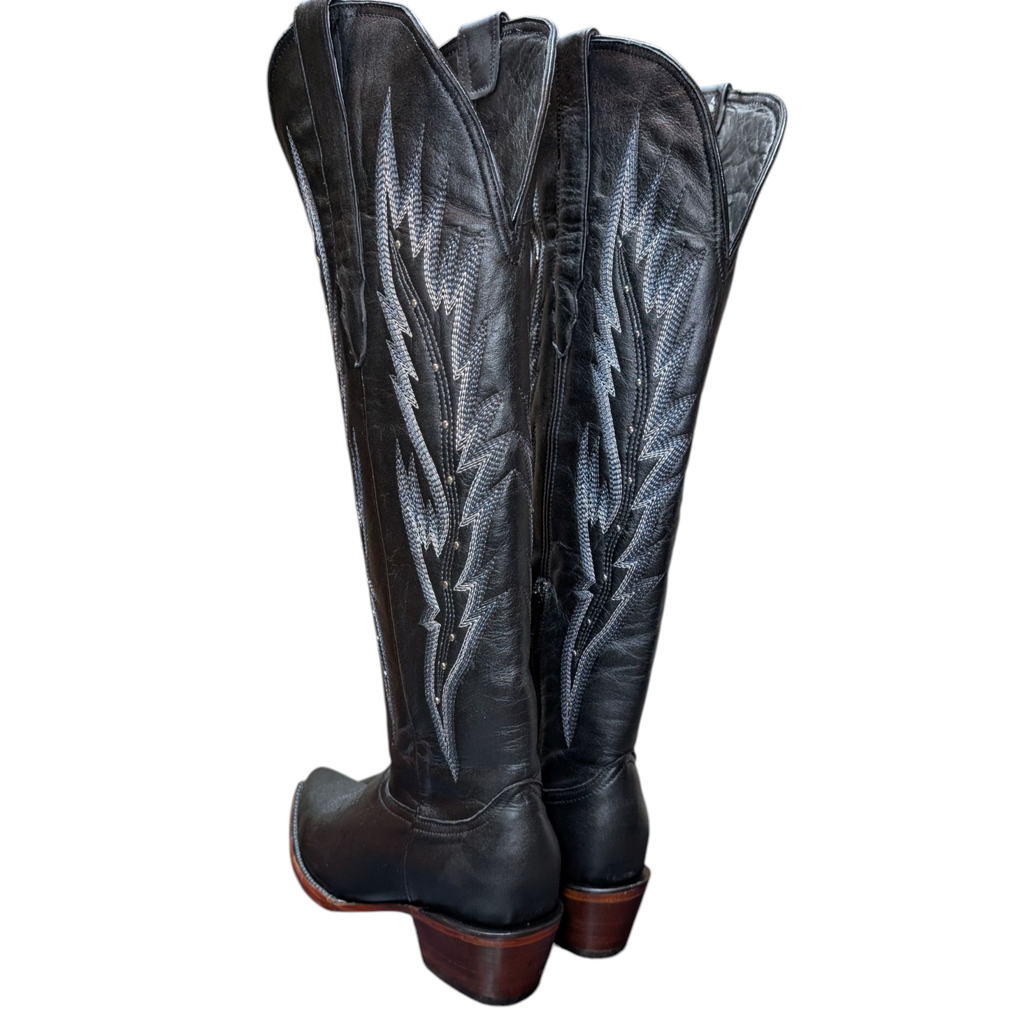 Women's Cowboy Boots (0079) - 20.5" Knee High Black Leather w/ Snip Toe