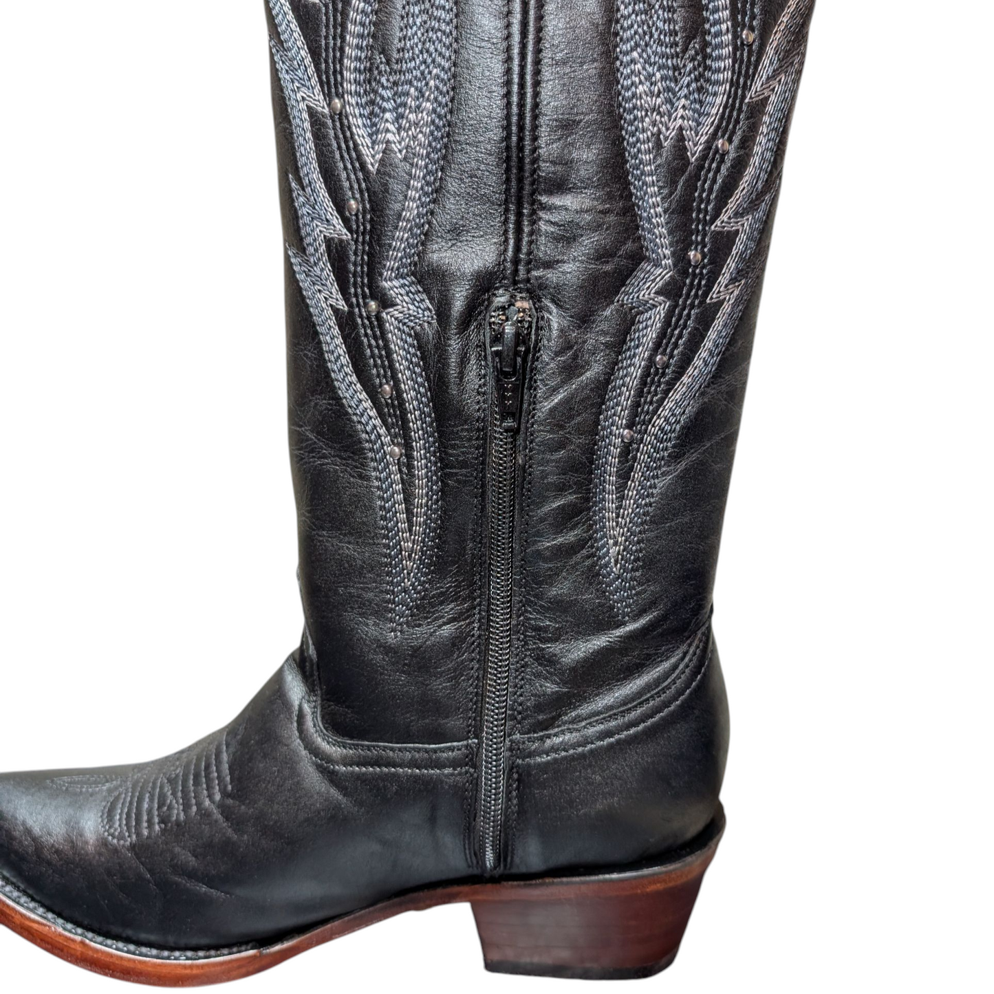 Women's Cowboy Boots (0079) - 20.5" Knee High Black Leather w/ Snip Toe