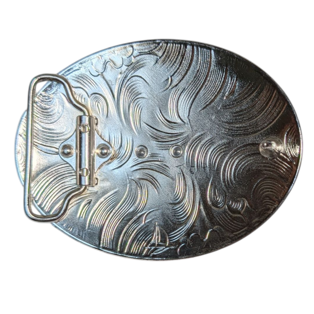 Western Buckle (0037) - Silver & Gold Barbed Wire Rodeo Cowboy