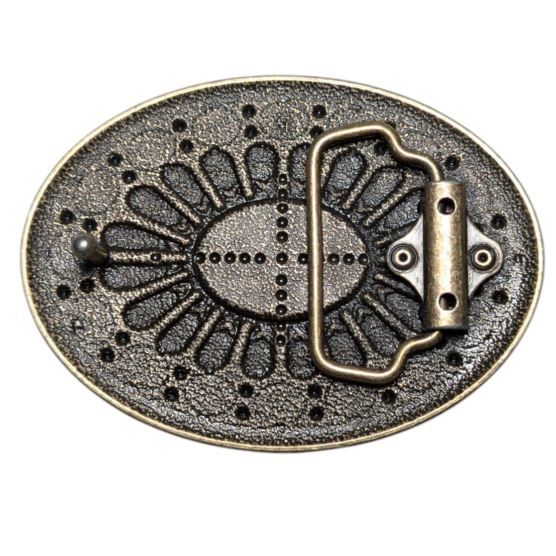 Western Buckle (0038) - Gold w/ Blue Stones