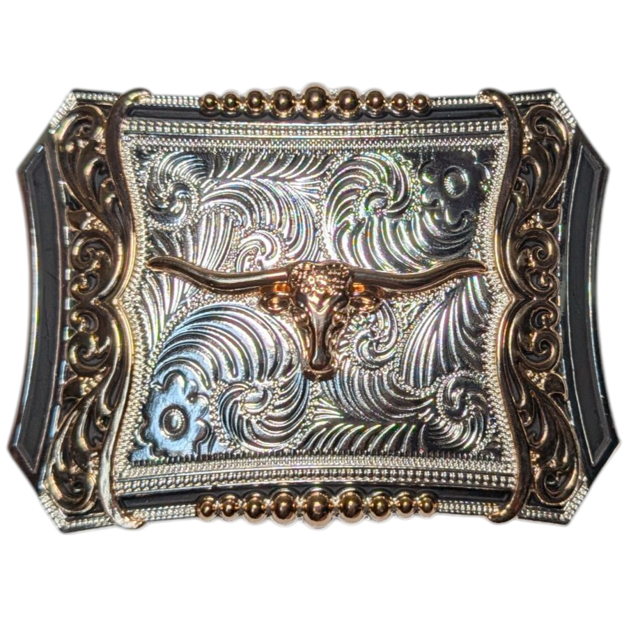 Western Buckle (0042) - Silver, Gold & Black Longhorn