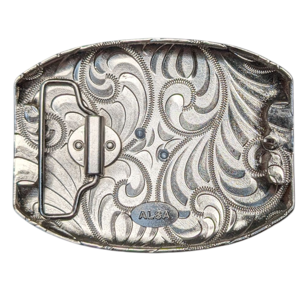 Western Buckle (0040) - Silver & Gold Galloping Horse w/ Mixed Stones