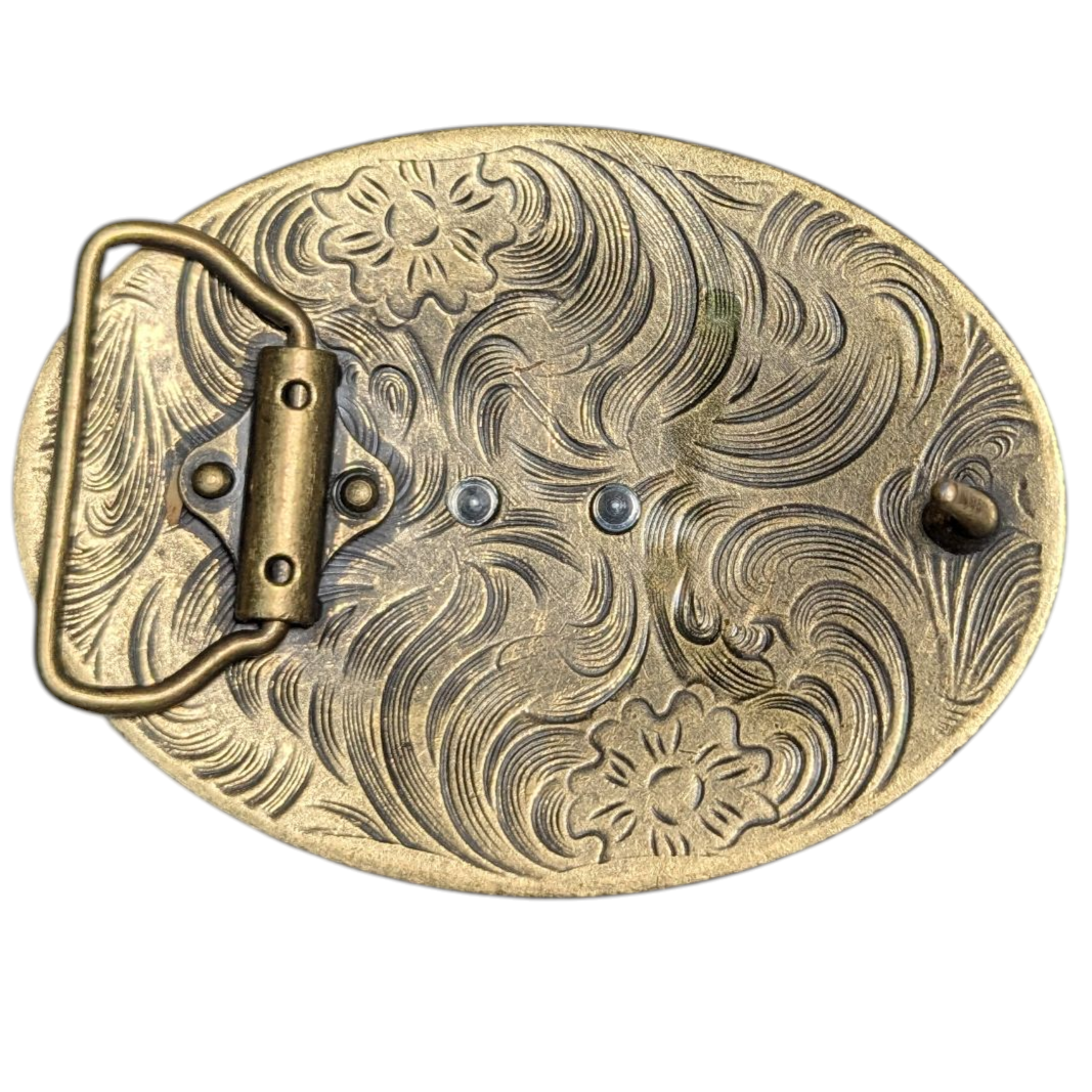 Western Buckle (0043) - Gold Longhorn w/ Mixed Stones