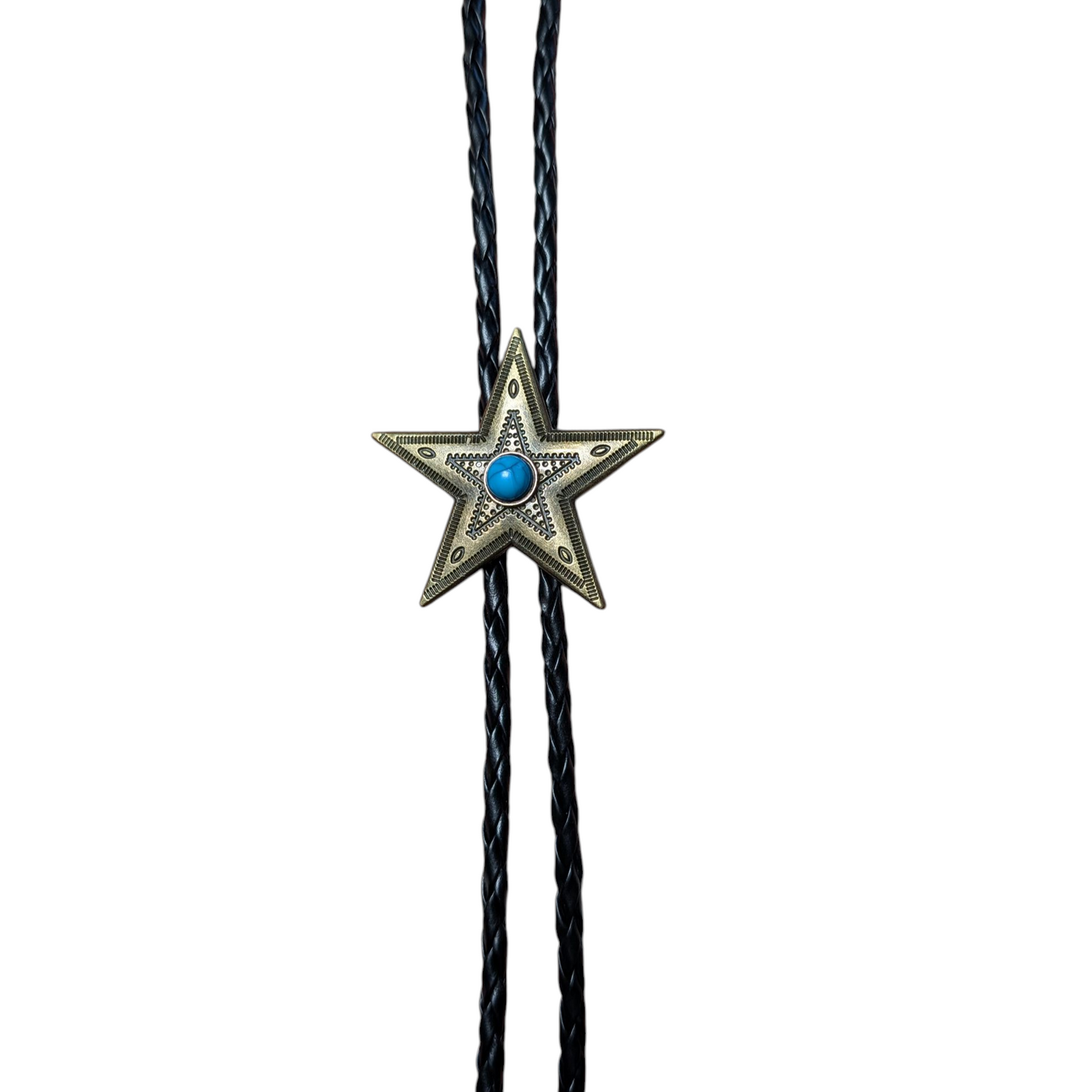 Western Bolo Tie (0012) - Bronze Star w/ Turquoise Stone