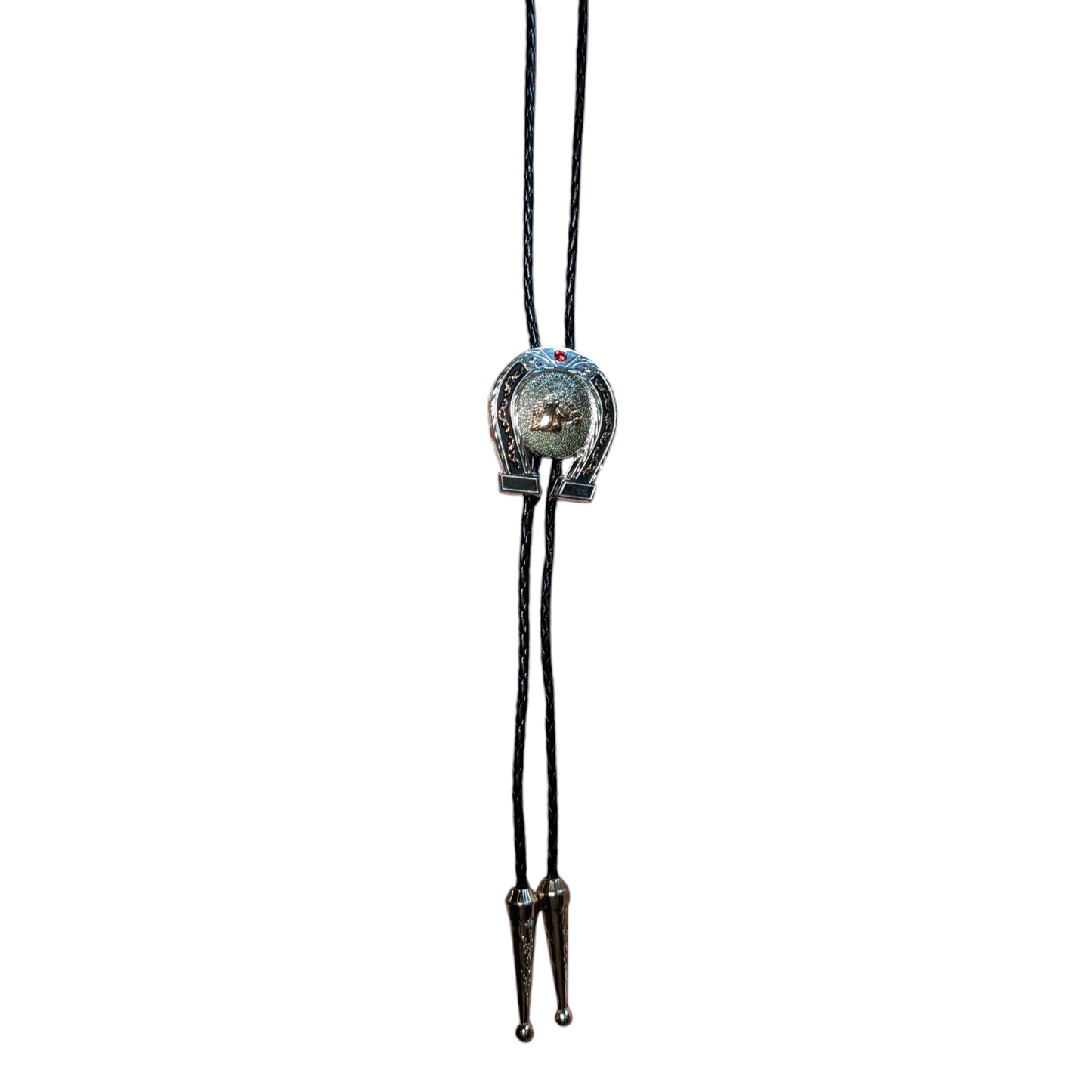 Western Bolo Tie (0015) - Horse w/ Horseshoe Design