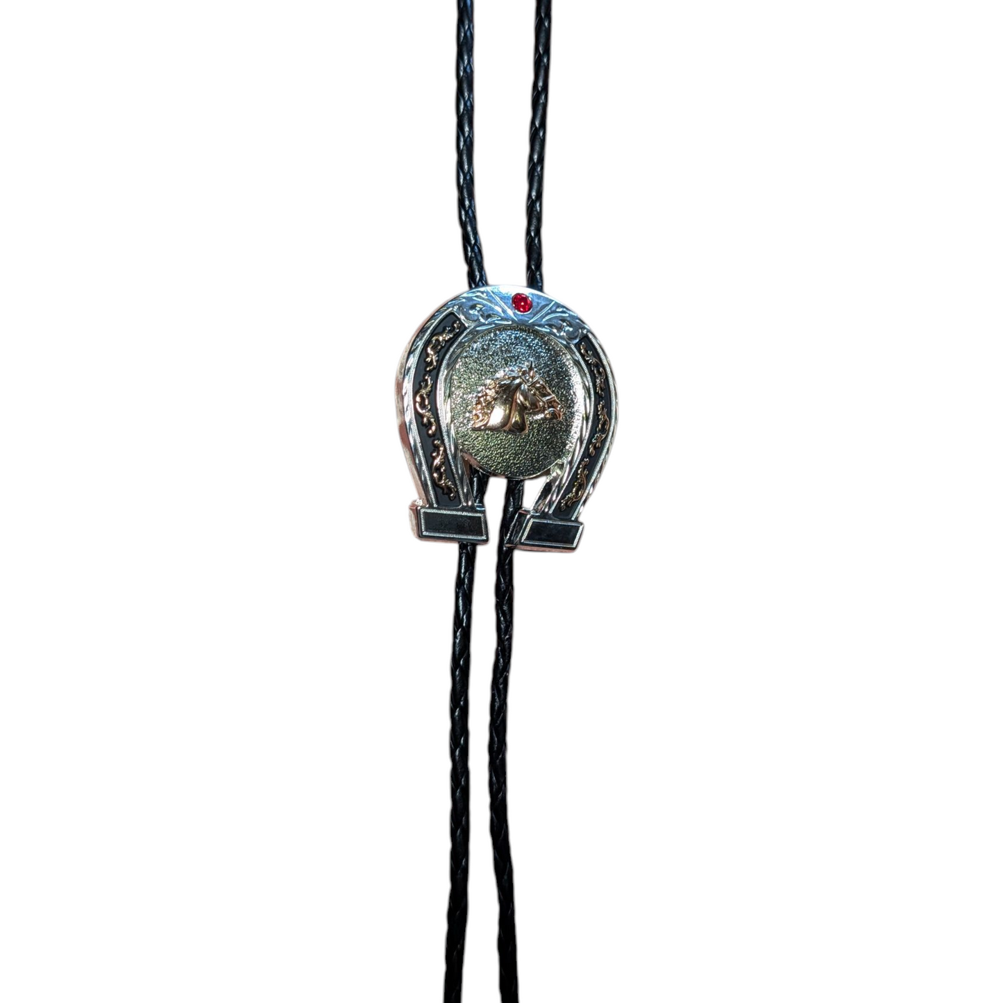 Western Bolo Tie (0015) - Horse w/ Horseshoe Design