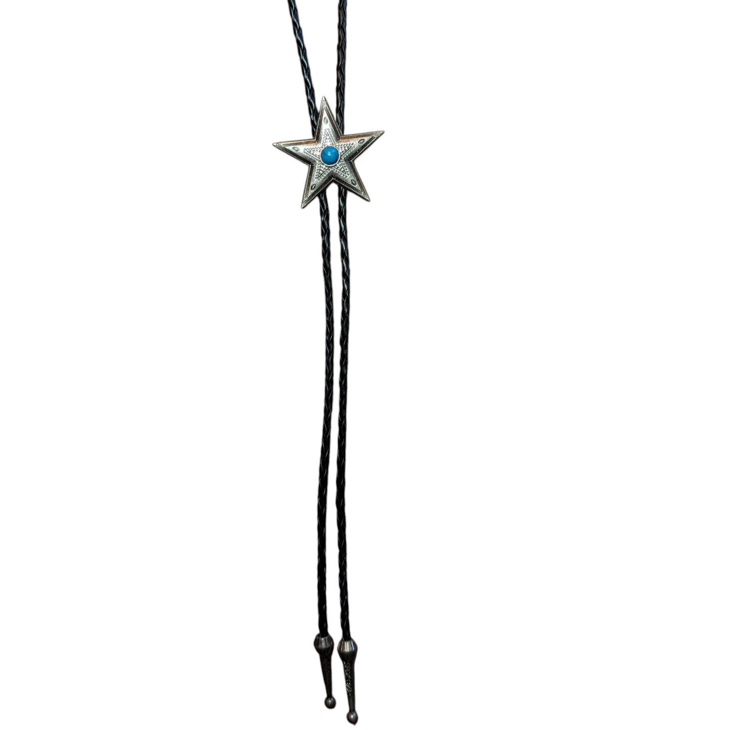 Western Bolo Tie (0013) - Silver Star w/ Turquoise Stone