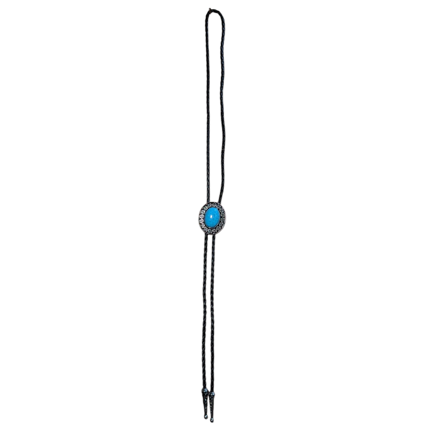 Western Bolo Tie (0024) - Silver w/ Blue Stone