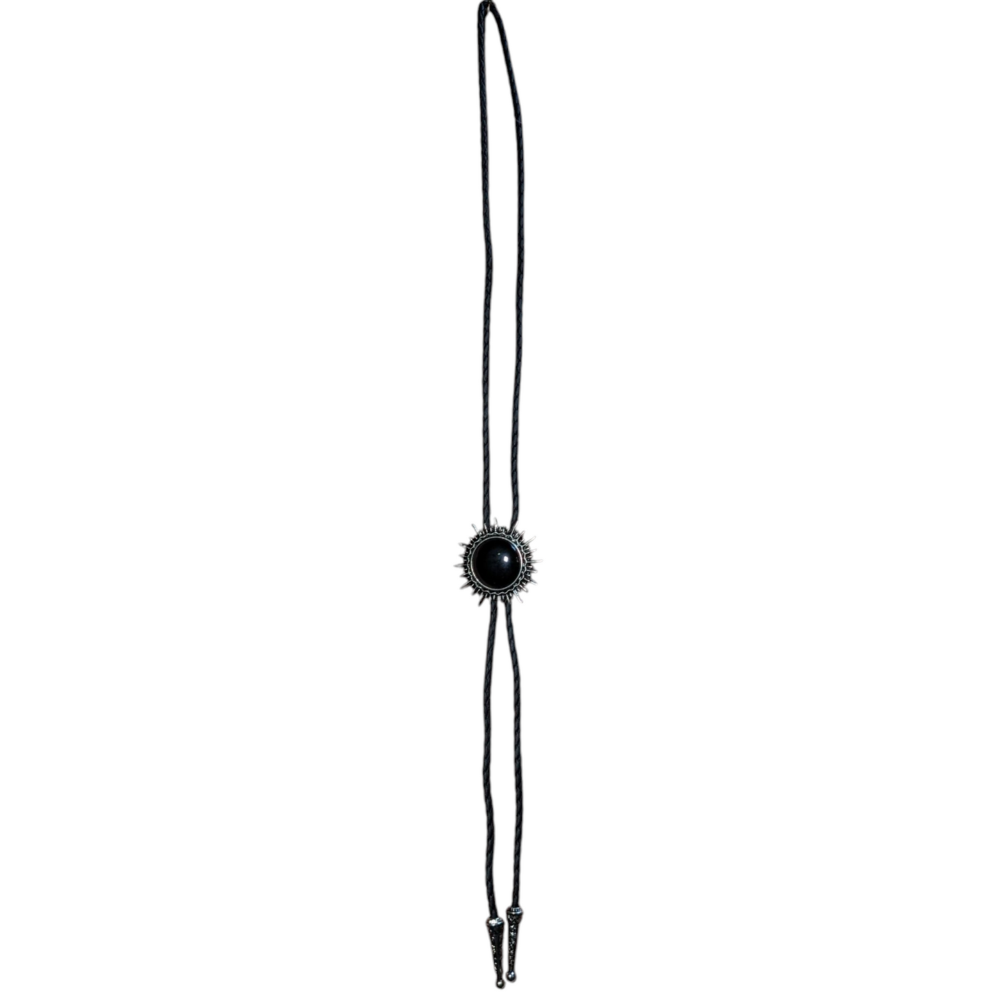 Western Bolo Tie (0038) - Silver w/ Black Stone