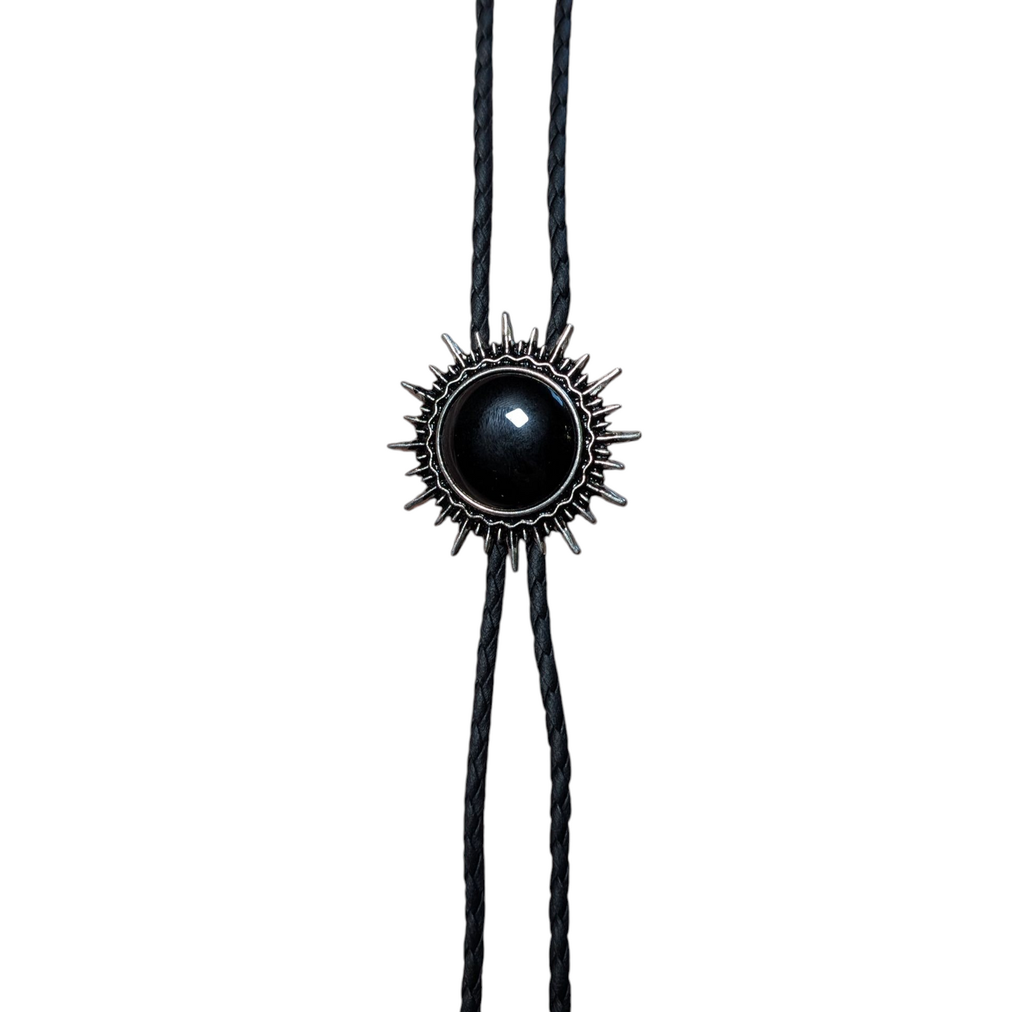 Western Bolo Tie (0038) - Silver w/ Black Stone