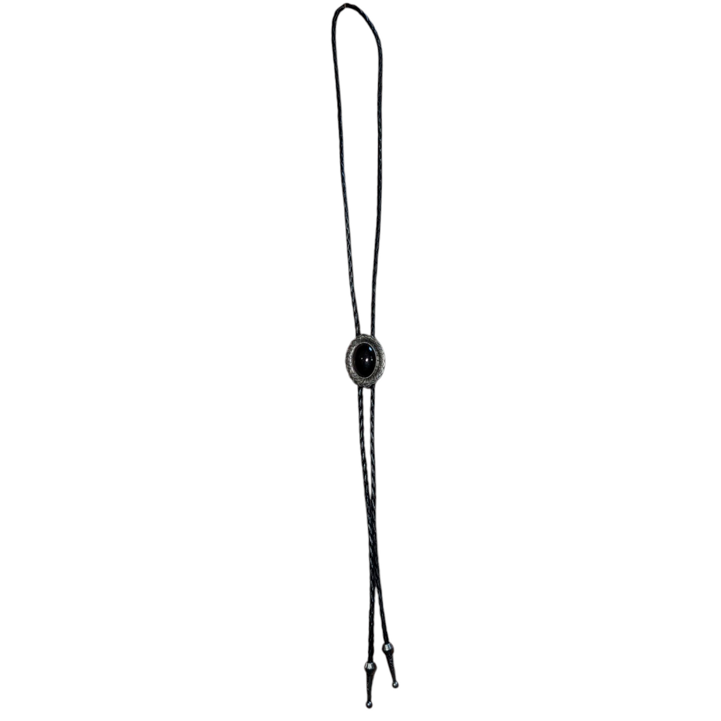 Western Bolo Tie (0033) - Silver Oval w/ Black Stone