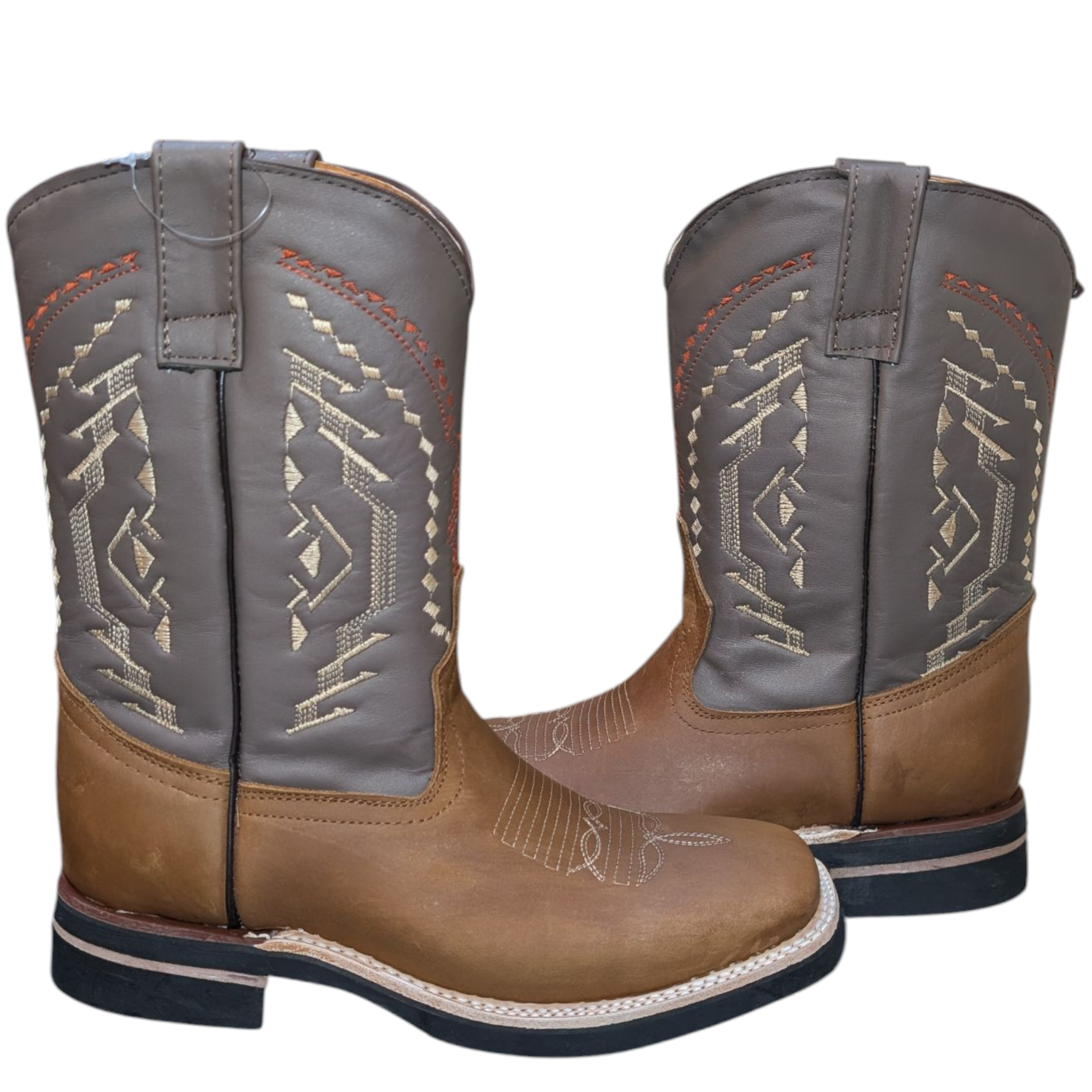 Men's Cowboy Boots (0071) - Brown & Grey Leather w/ Square Toe