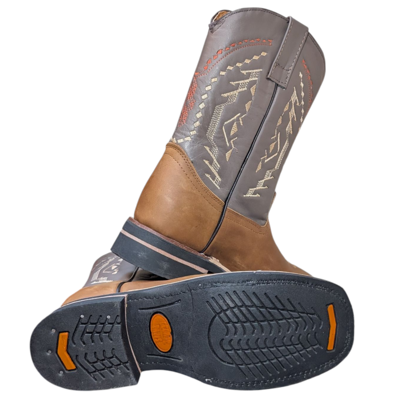 Men's Cowboy Boots (0071) - Brown & Grey Leather w/ Square Toe