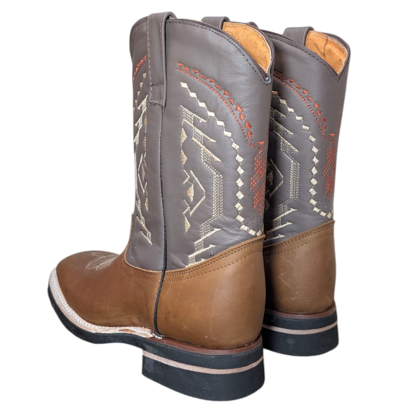 Men's Cowboy Boots (0071) - Brown & Grey Leather w/ Square Toe