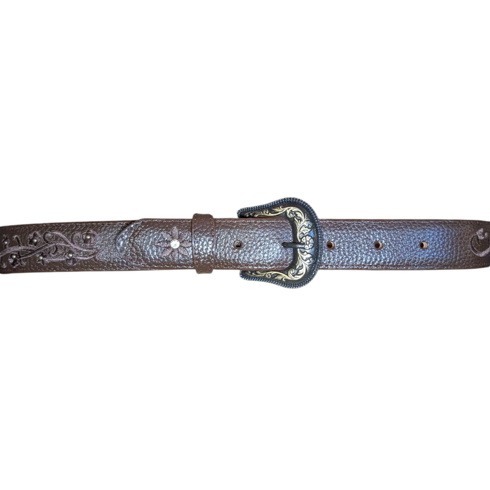 Western Leather Belt (0021) - Dark Brown Engraved Floral w