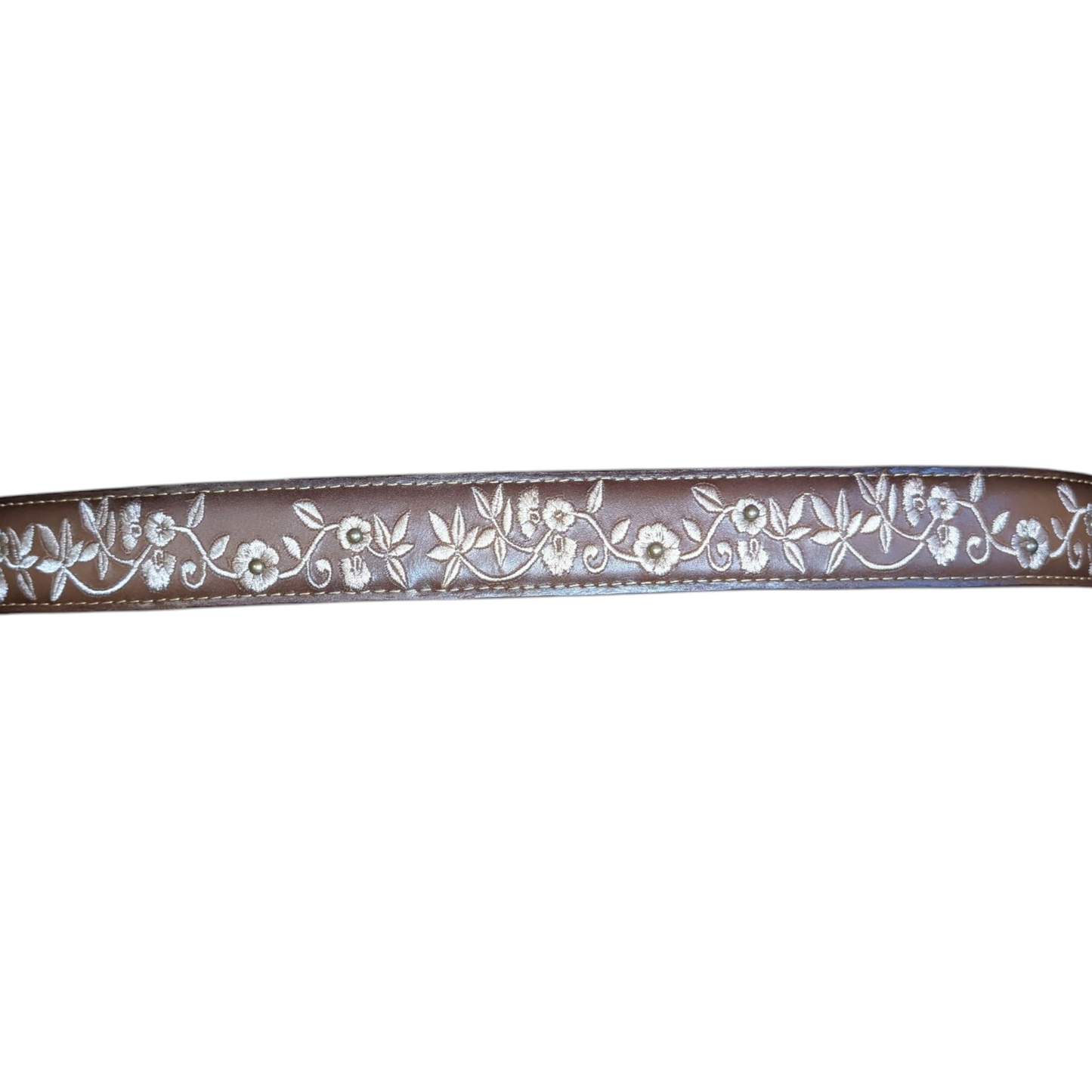 Western Leather Belt (0022) - Matte Brown Floral Stitching w/ Engraved Belt