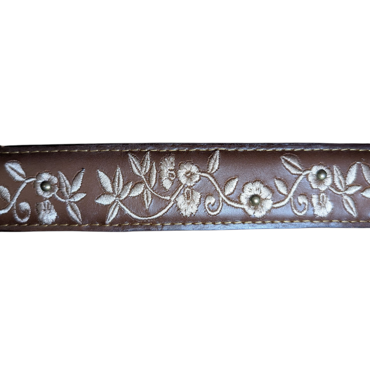 Western Leather Belt (0022) - Matte Brown Floral Stitching w/ Engraved Belt
