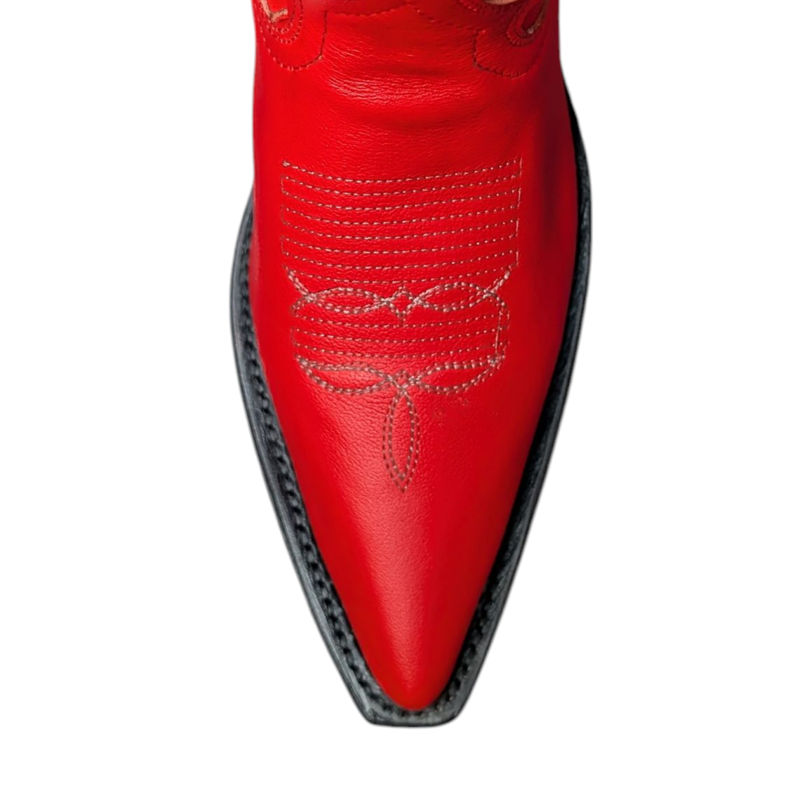 Women's Cowboy Boots (0081) - 14.5" Vibrant Red Leather Pointy Toe w/ Western Stitching